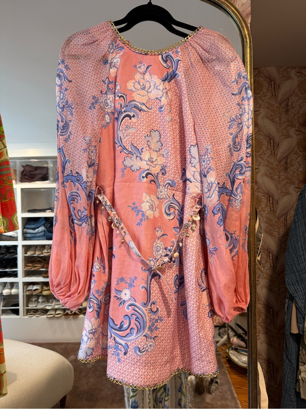 Zimmermann Pink Floral Mini Dress with Blue Accents
